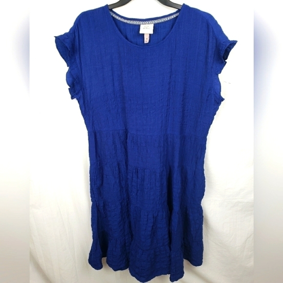Knox Rose Blue Layered Boho Short Sleeve Dress Sz M - Picture 1 of 10